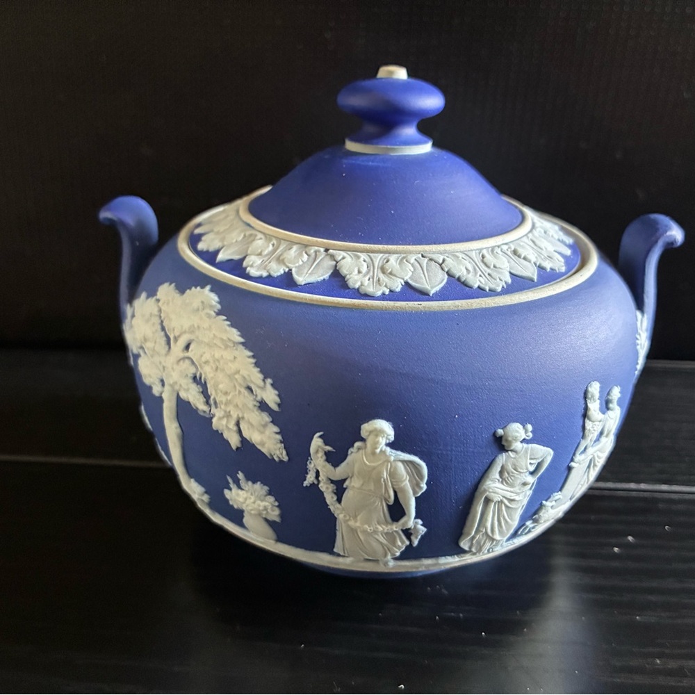 Wedgwood Classic Blue and White Sugar Bowl with Relief Design